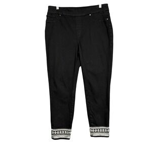 Chicos Jeans 1.5 Womens 10 Black Jegging Ankle Embroidered Hem Pull On Stretch